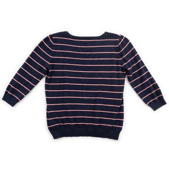 LAUREN RALPH LAUREN Navy crewneck 1/2 sleeve sweater w/ pink stripes size M - Picture 3 of 8